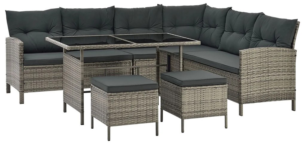 Set Lounge Polyrattan, accente gri Manacor cu perne gri