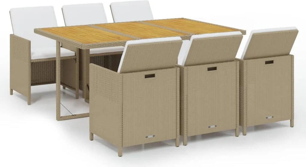 vidaXL Set mobilier pentru grădină cu perne, 7 piese, bej, poliratan