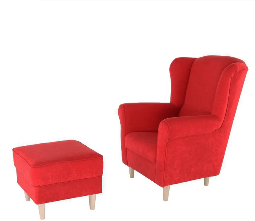 Fotoliu cu taburet, material roşu, ASTRID