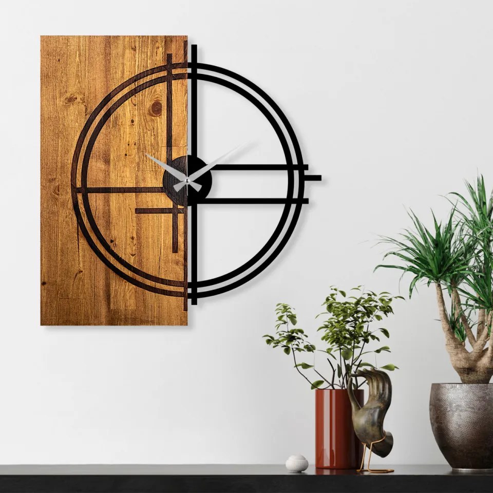 Ceas Decorativ de Perete Wooden Clock 38, Lemn / Metal
