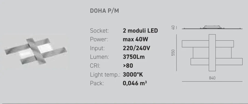Plafoniera LED DOHA P otel, alb, negru sau gri dove