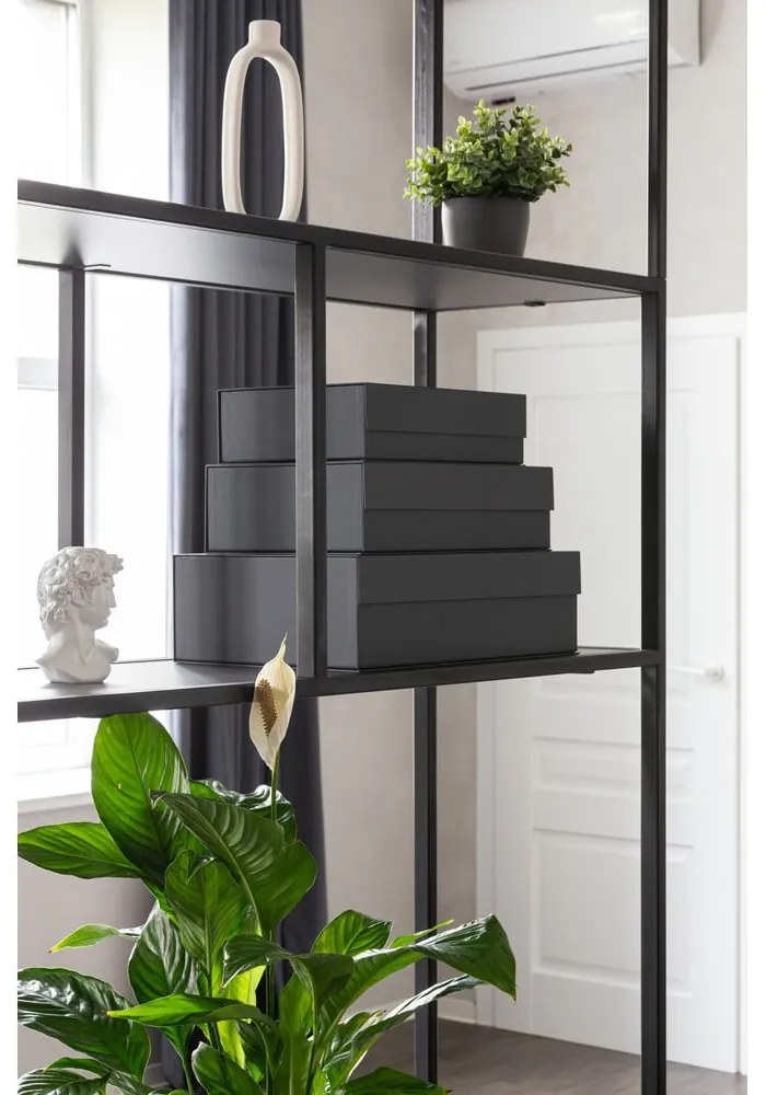 Cutii de depozitare gri-închis 3 buc. din carton cu capac, decorative 42,5x29,5x13 cm Kian Paper Laminate – Bigso