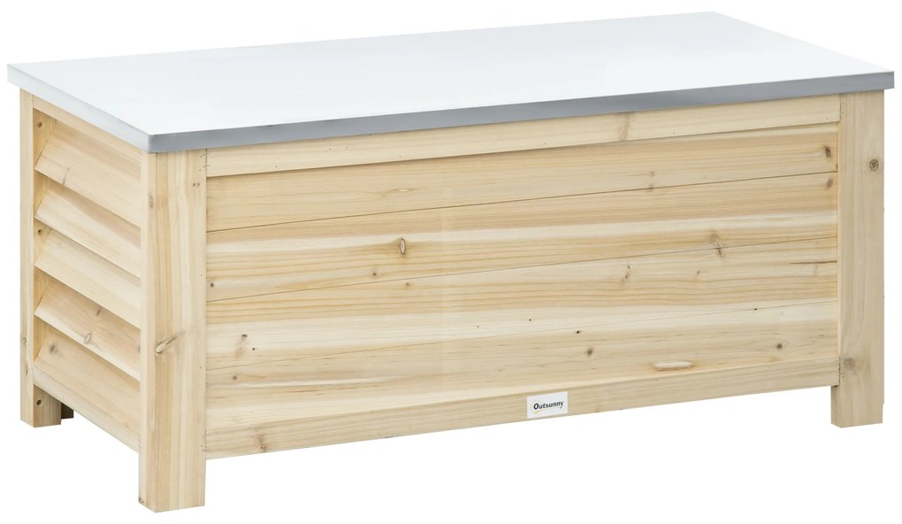 Outsunny Coș de grădină din lemn și capac din metal galvanizat 155L cu pistoane 110 x 50 x 50 cm | Aosom Romania