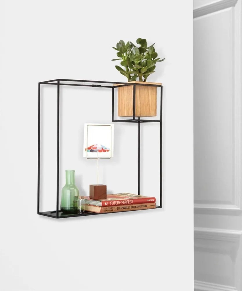 Raft de perete din metal cu ghiveci pentru flori Umbra Cubist, 38 x 38 cm, negru