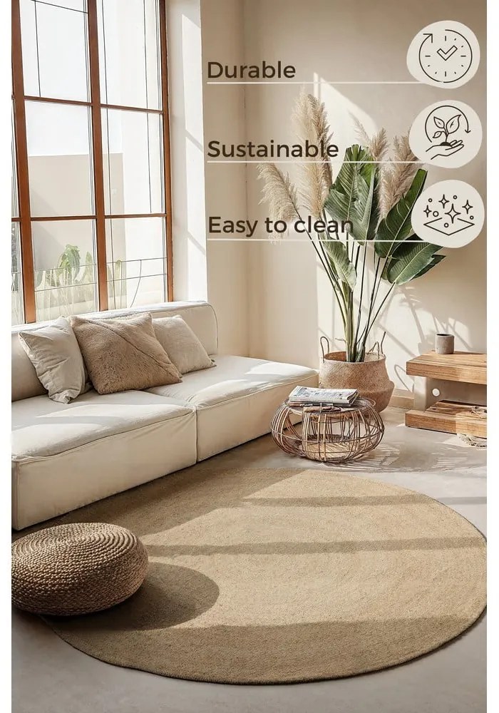 Covor fildeș reversibil rotund din iută ø 200 cm Braided Ivory – Hanse Home