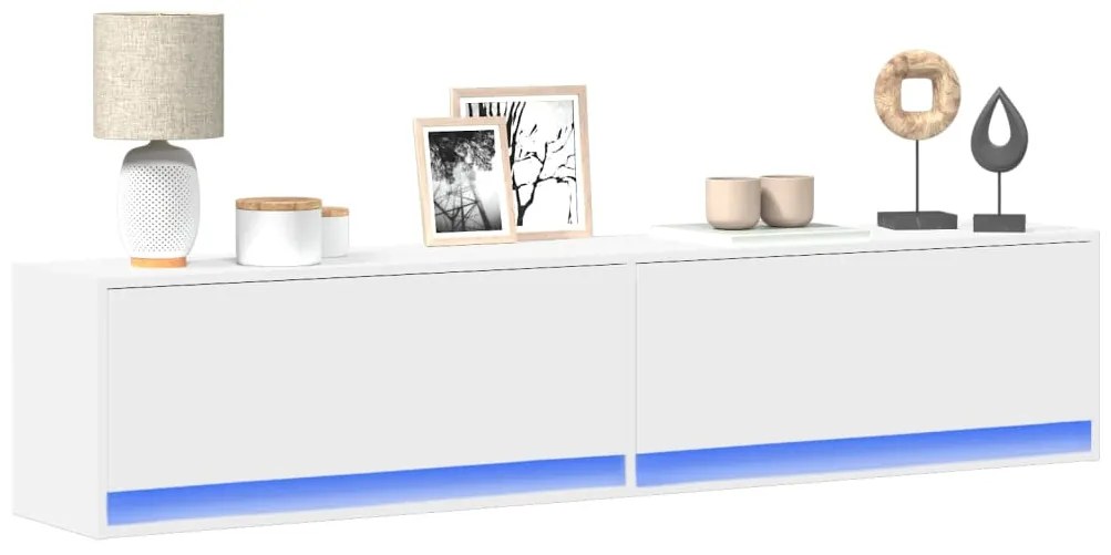 vidaXL Comodă TV de perete cu lumini LED, alb, 180x31x38 cm