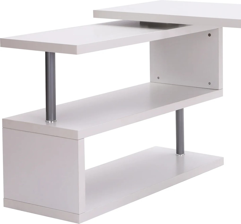 HOMCOM Birou pentru calculator masă modulară pentru sufragerie cu bibliotecă adiacentă design contemporan melaminat metal cromat alb | Aosom Romania