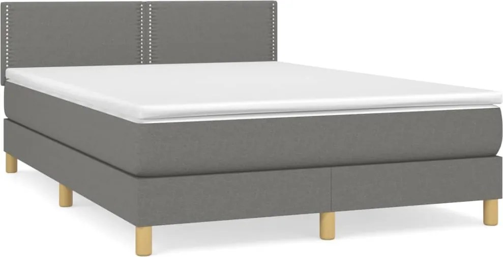 vidaXL Pat box spring cu saltea, gri închis, 140x190 cm, textil