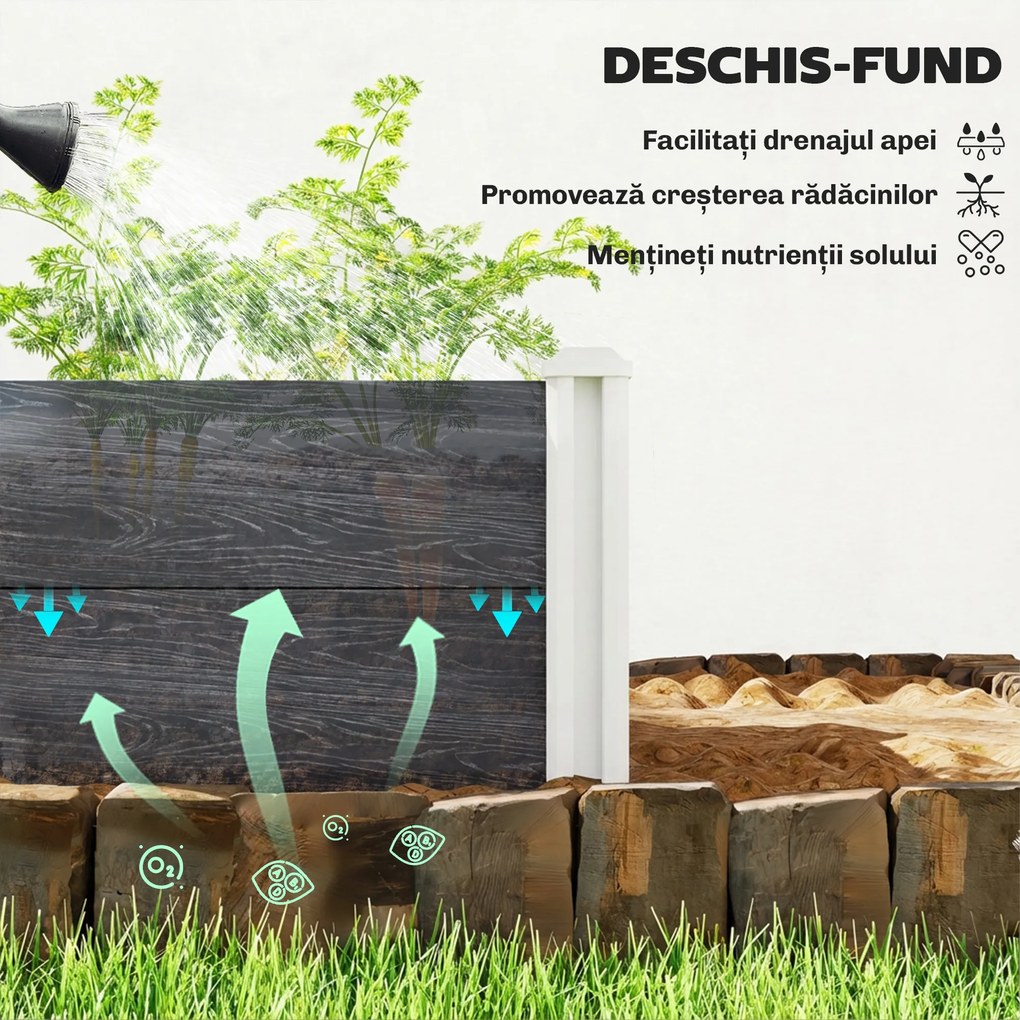 Outsunny Pat Înălțat de Grădină din Vinil, 102x102x33 cm, Kit Modular cu Picioare Interconectabile și Fund Deschis, Jardinieră pentru Flori, Ierburi și Legume, Gri Închis | Aosom Romania