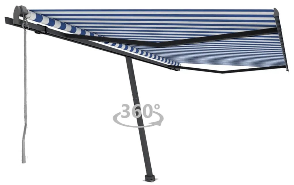 vidaXL Copertină autonomă retractabilă automat albastru&amp;alb 450x300 cm