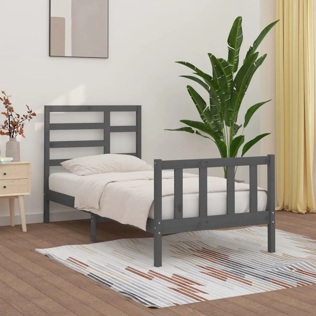 3107605 vidaXL Cadru de pat, gri, 100x200 cm, lemn masiv de pin