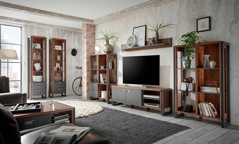 Comodă TV ~Roma~ culoare vintage, cu aspect industrial, 156 cm lățime