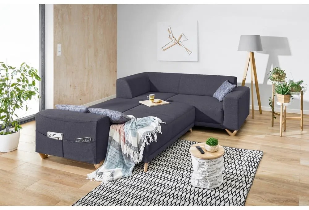 Colțar gri antracit extensibil/cu spațiu de depozitare (cu colț pe partea dreaptă/în formă de ”L”) Classy Sophie – Miuform