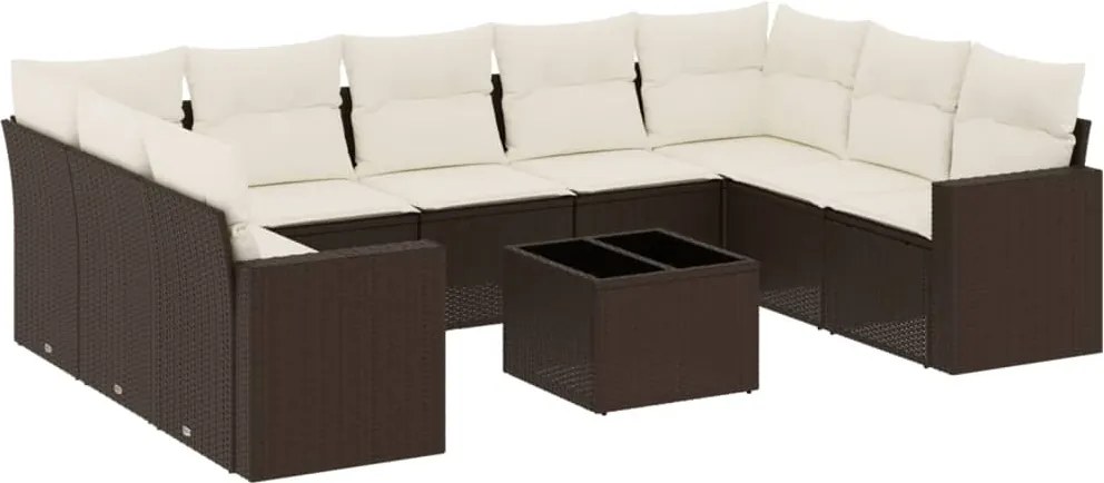 vidaXL Set canapele de grădină cu perne, 10 piese, maro, poliratan