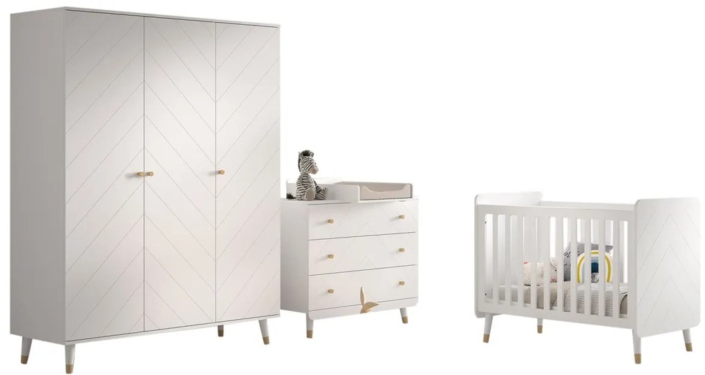 Set Mobilier Complet pentru Bebeluși, 4 Piese, Alb Satinat (Pin Masiv și MDF) – Billy – Vipack