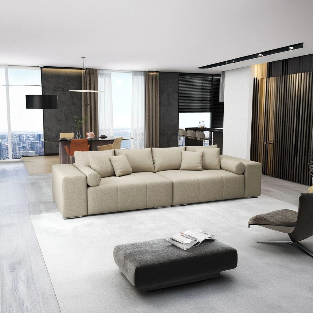 Canapea extensibilă dumonde cu ladă de depozitare si sezut confortabil din spuma high-density, Marbela Enjoy Camel XXL 295x100 cm