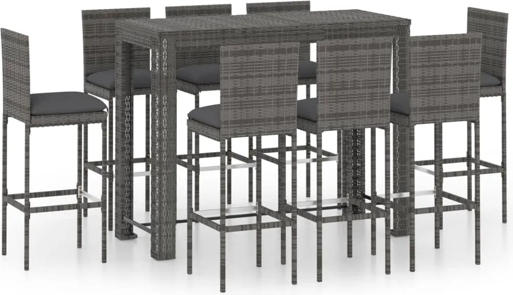 vidaXL Set mobilier bar exterior cu perne antracit, 9 piese, poliratan