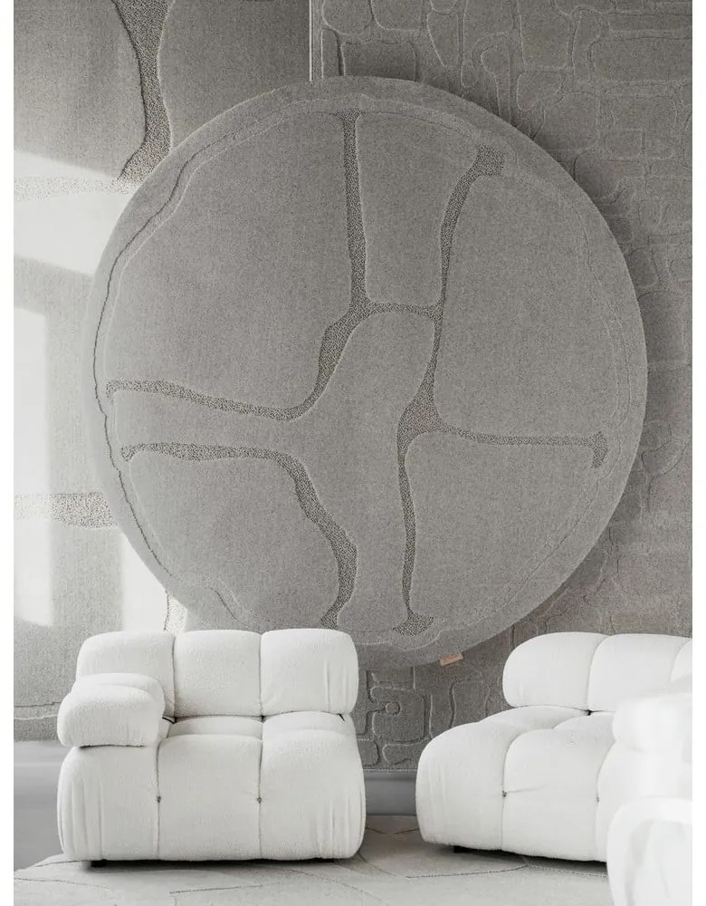 Covor gri rotund din lână ø 133 cm Morphic Organica – Agnella