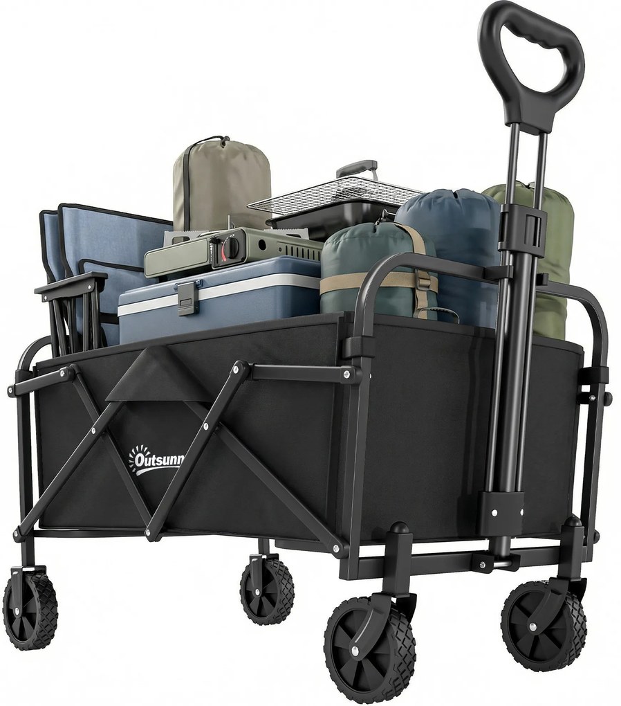 Outsunny Cărucior de grădină pliabil cu roți mâner reglabil sarcină 68 kg pentru camping cumpărături 81x45x89 cm Negru | Aosom Romania