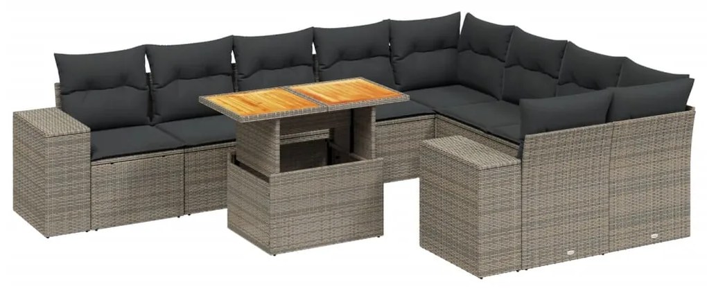 3272796 vidaXL Set mobilier de grădină cu perne, 10 piese, gri, poliratan