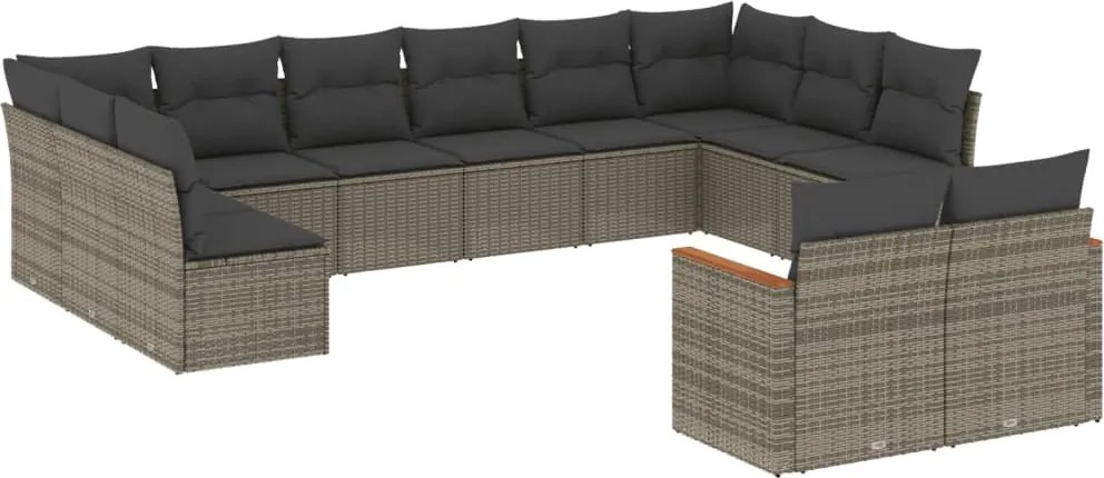 vidaXL Set canapea de grădină cu perne, 12 piese, gri, poliratan