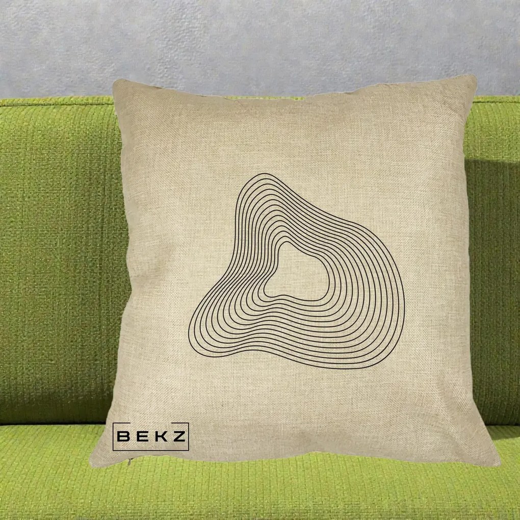 Perna Decorativa Abstract Linii Organice, 40x40 cm, Crem, Husa Detasabila, Perna Inclusa, BEKZ®
