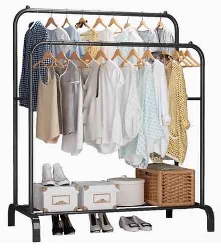 Organiztaor haine dublu Livit, metal, negru, 150 x 110 x 55 cm