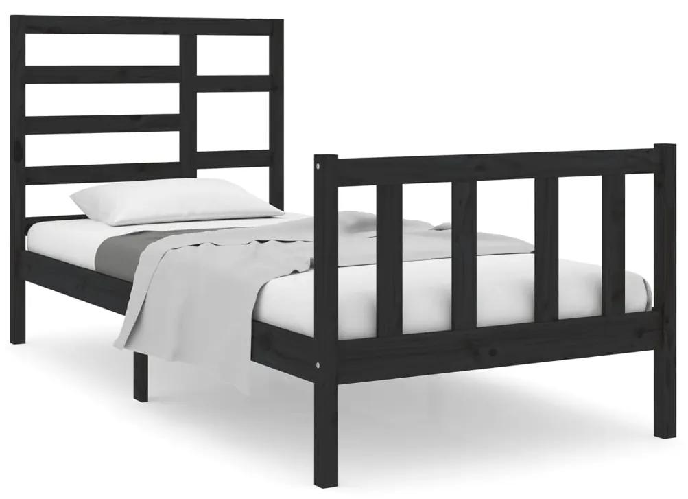 3105889 vidaXL Cadru de pat mic single, negru, 75x190 cm, lemn masiv