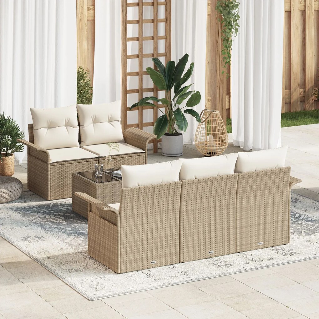 vidaXL Set de canapele pentru grădină 6 pcs Bej Rattan poli