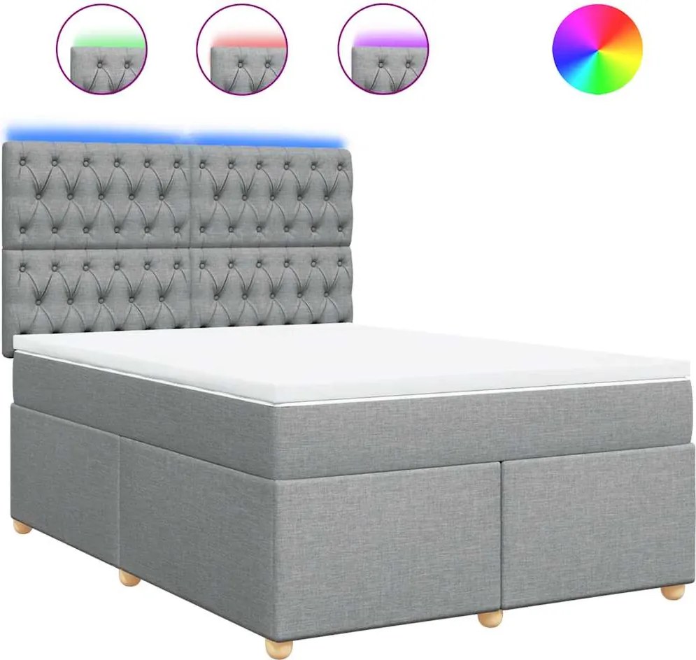 vidaXL Pat box spring cu saltea, gri deschis, 140x190 cm, textil