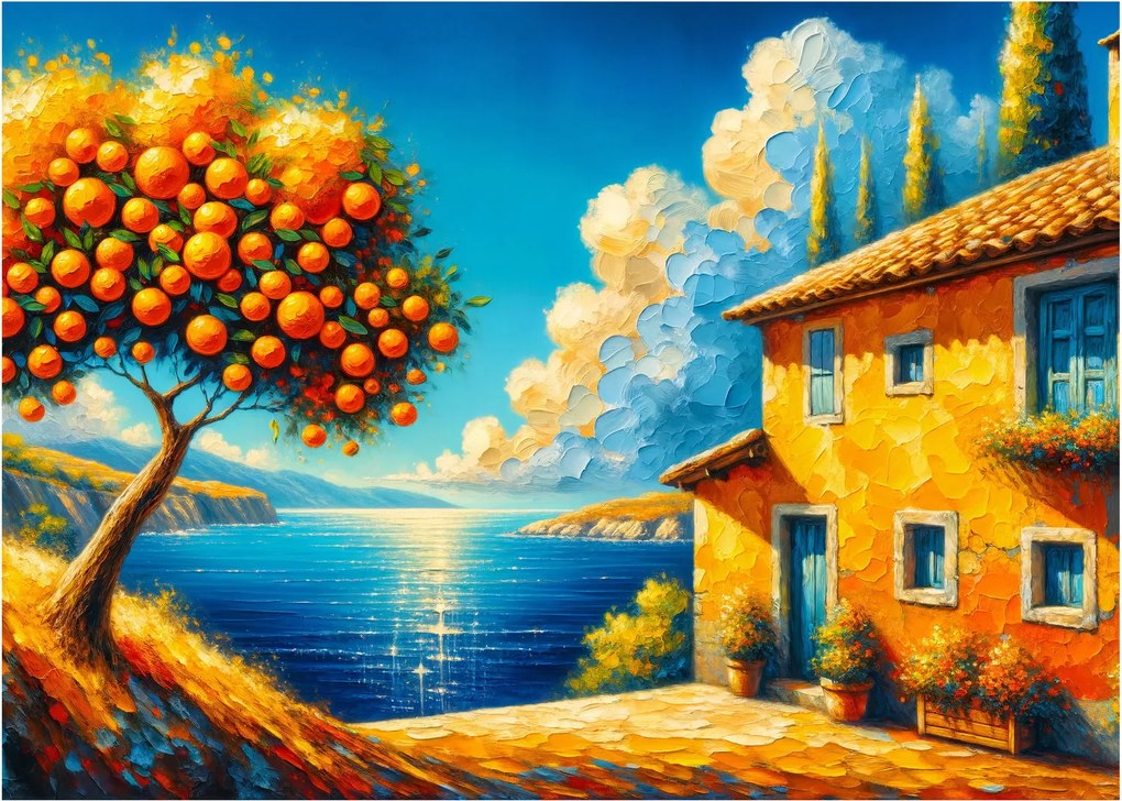 Tablou pe sticlă - Casă cu portocale II. (70x50 cm)