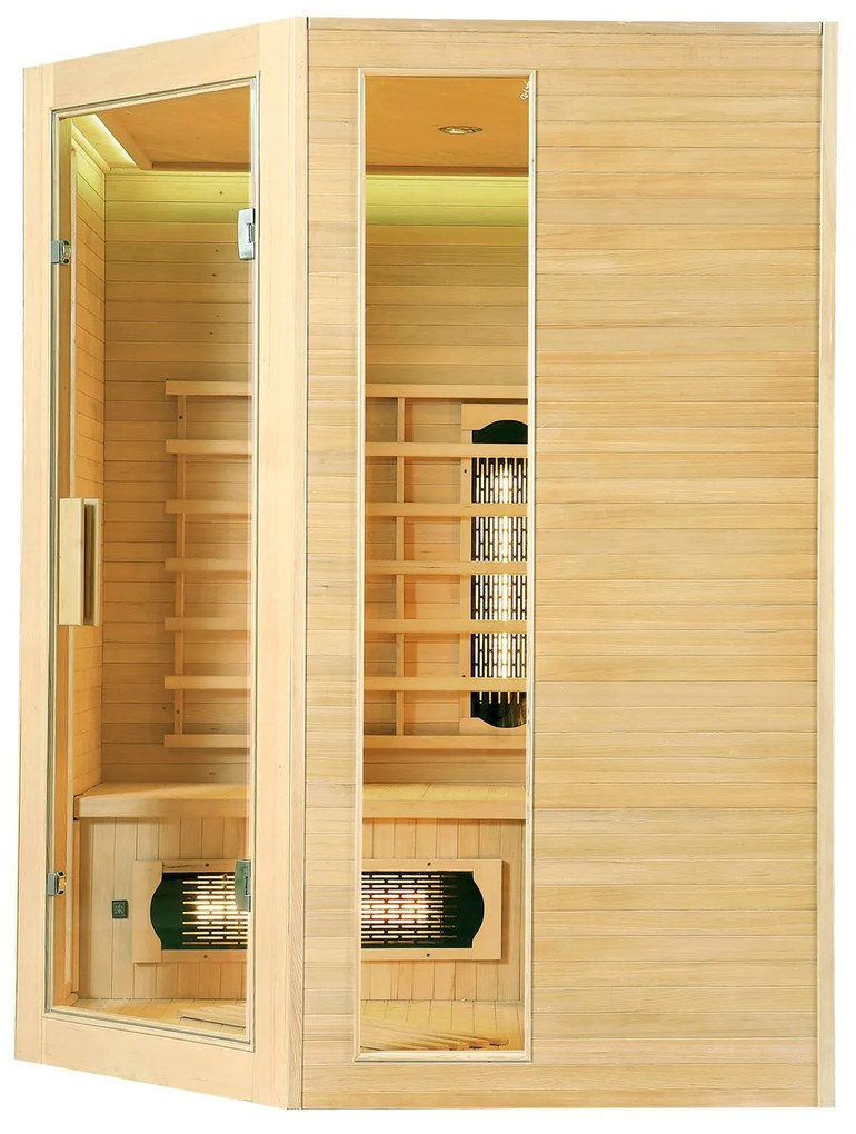 Infračervená sauna/tepelná kabína Nyborg E150V s plným spektrom, panelovými radiátormi a drevom Hemlock