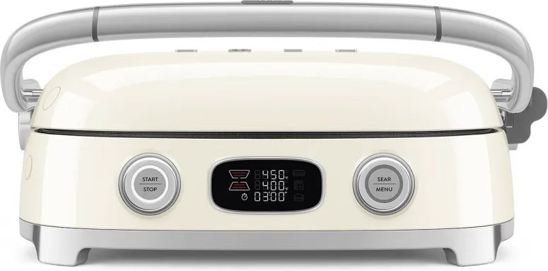 Grătar multifuncțional SMEG 50's Style MGF01CREU, 2100 W, 60-230 °C, 3 programe, acoperire ceramică, tavă de scurgere, semnal sonor, cronometru, culoare crem