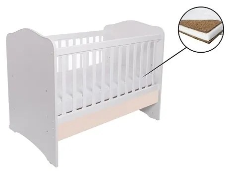 Patut VESSANTI Como fara sertar - Alb cu Bej + Saltea Cocos 7 cm
