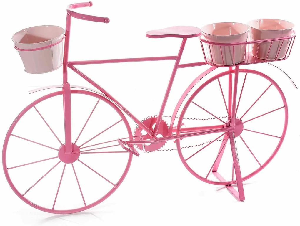 Suport flori cu 3 suporturi ghiveci metal roz model bicicleta cm 103 cm x 25 cm x 69 H