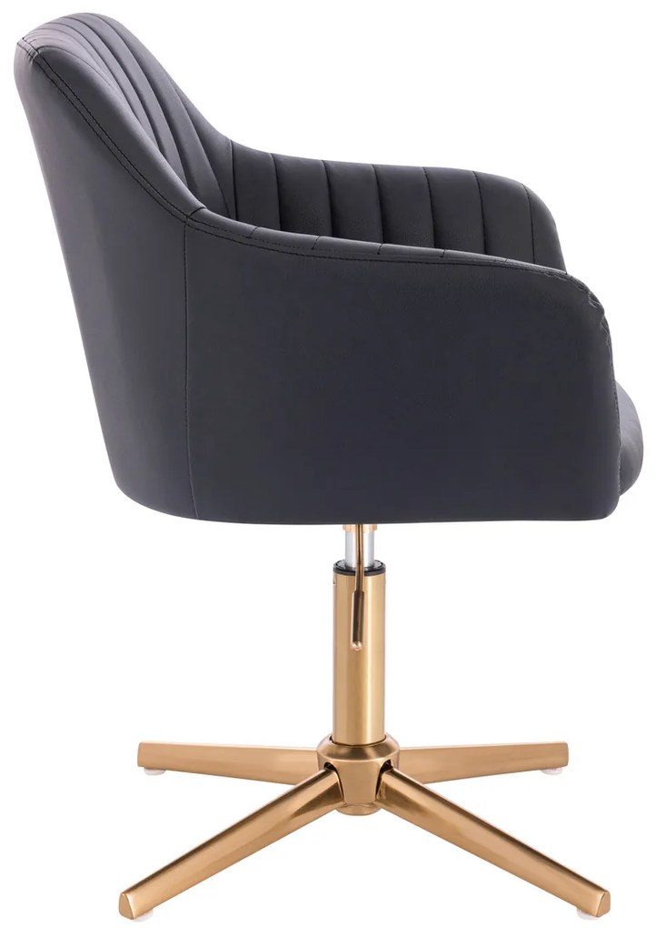 HR190CROSS Scaun Neagră din Piele Ecologica cu Bază Aurie