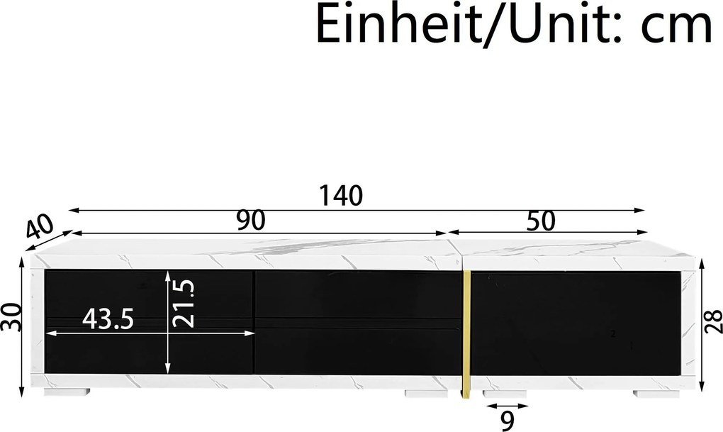 Dulap TV rotativ, Lungime variabilă, 140-260x40x30 cm, Alb+Negru