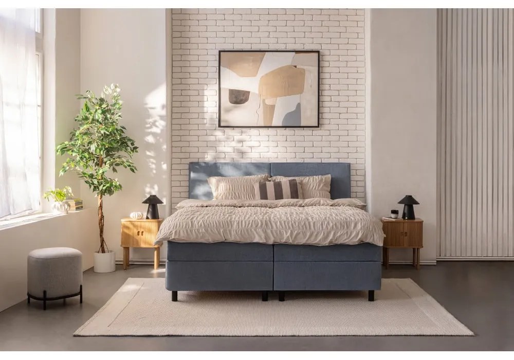 Pat boxspring albastru cu spațiu de depozitare 180x200 cm Elva Bold – Bonami Selection