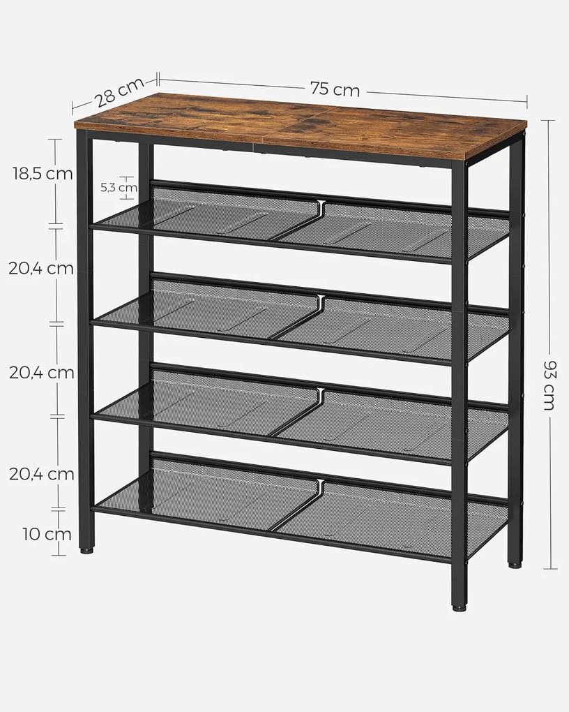 Suport pantofi TAYLOR maro cu construcție neagra, 4 rafturi