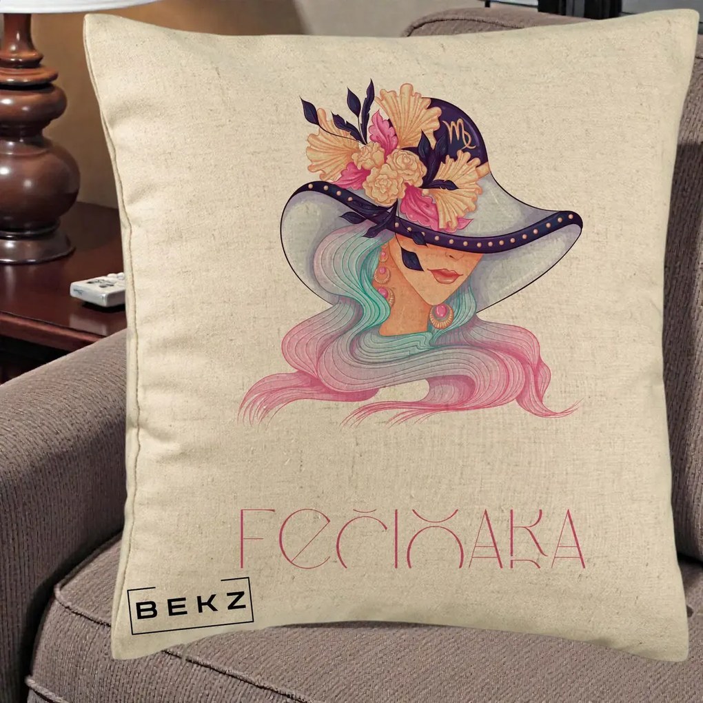 Perna Personalizata Zodie Fecioara, 40x40 cm, Bej, Husa Detasabila, Perna Inclusa, BEKZ®