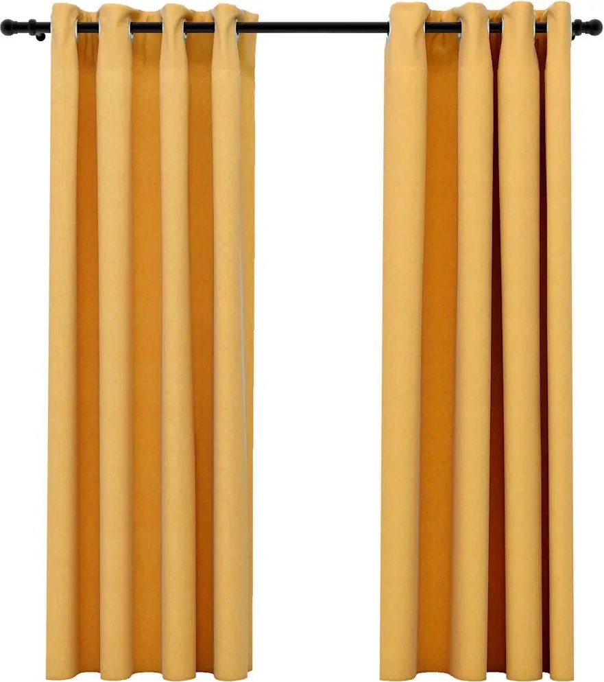 vidaXL Draperii opace aspect in, cu ocheți, 2 buc., galben, 140x175 cm