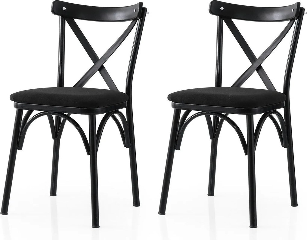 Set 2 scaune EKOL 290 V2, negru, stofa clasica/metal, 42x40x81 cm