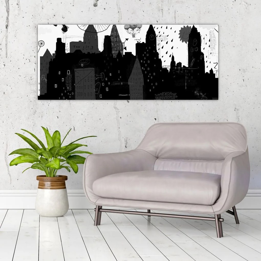 Tablou - Oraș cu inscripții și modele (120x50 cm)