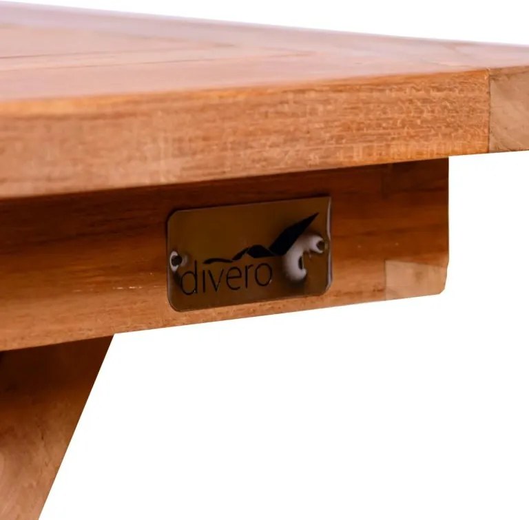 Masă de sufragerie DIVERO, tec masiv tratat, 120 x 70 cm