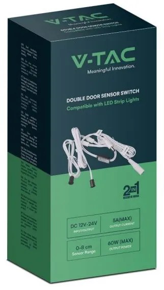 Senzor cu 2 capete pentru usa, 12-24V, Max 60 W, 1.5 m, alb, V-TAC