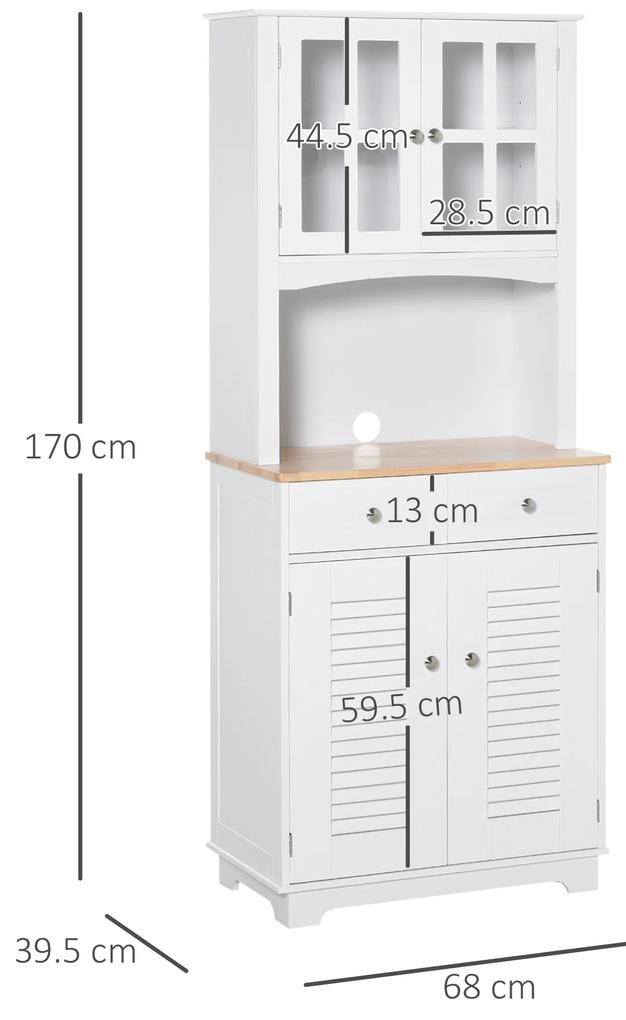 Dulap de bucatarie HOMCOM, din lemn, 68x39,5x170 cm, alb | AOSOM RO