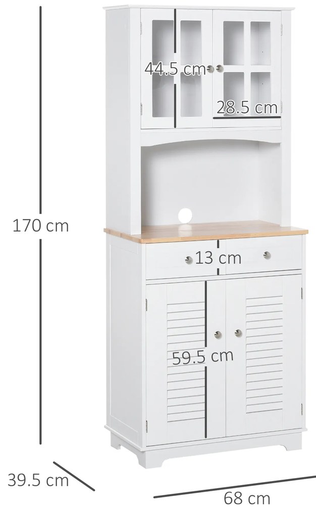 HOMCOM Dulap de Bucătărie Compact, Design Modern, Spațiu de Stocare, 68x39.5x170 cm, Alb | Aosom Romania