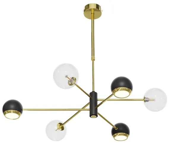 Jupiter 1967 - Lustră pe tijă MOKA, 3xGU10/10W/230V + 3xG9/10W/230V, auriu/negru/transparent