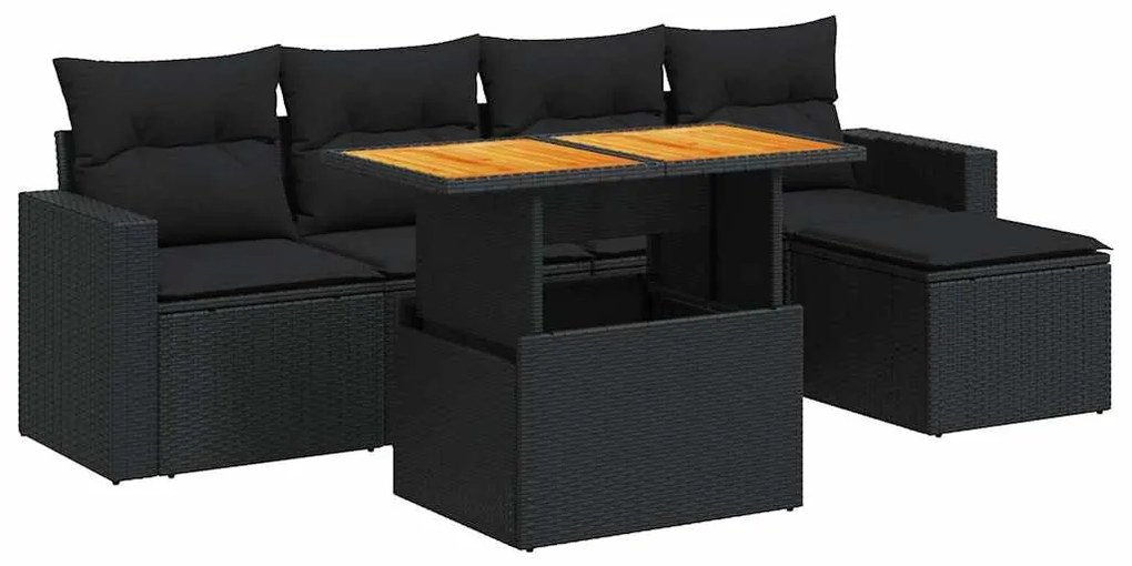 3327023 vidaXL Set mobilier de grădină cu perne, 6 piese, negru, poliratan