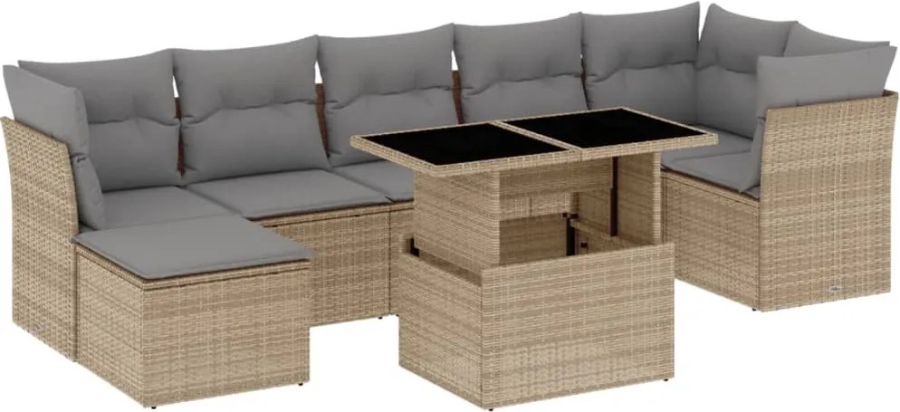 vidaXL Set canapele de grădină, 8 piese, cu perne, bej, poliratan